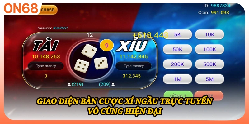Giao diện bàn cược xí ngầu trực tuyến vô cùng hiện đại